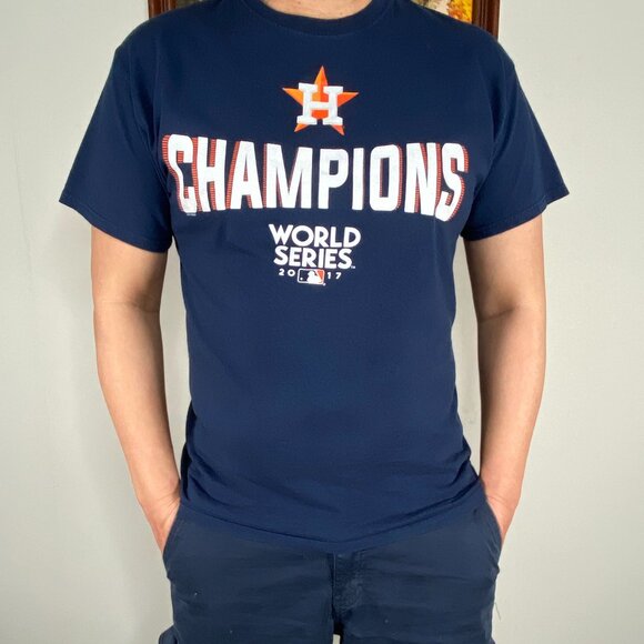 Houston Astros World Series Champions T-Shirt Top Men's Medium Blue Logo 2017 - Picture 1 of 8
